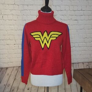 DC Red Turtleneck Sweater with Yellow Emblem